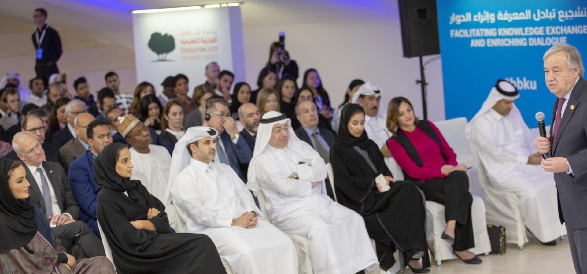 HH Sheikha Moza attends UN Secretary-General lecture at HBKU