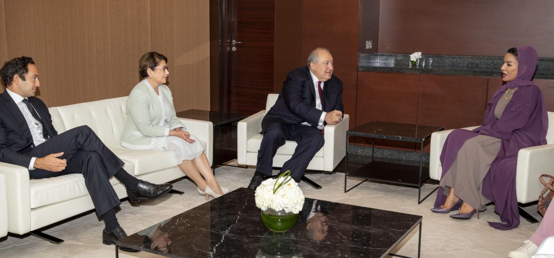 HH Sheikha Moza meets with President and First Lady of Armenia