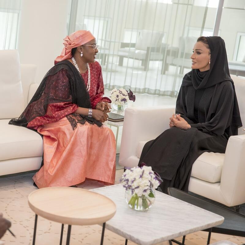 HH Sheikha Moza meets with Spouse of Nigerian President