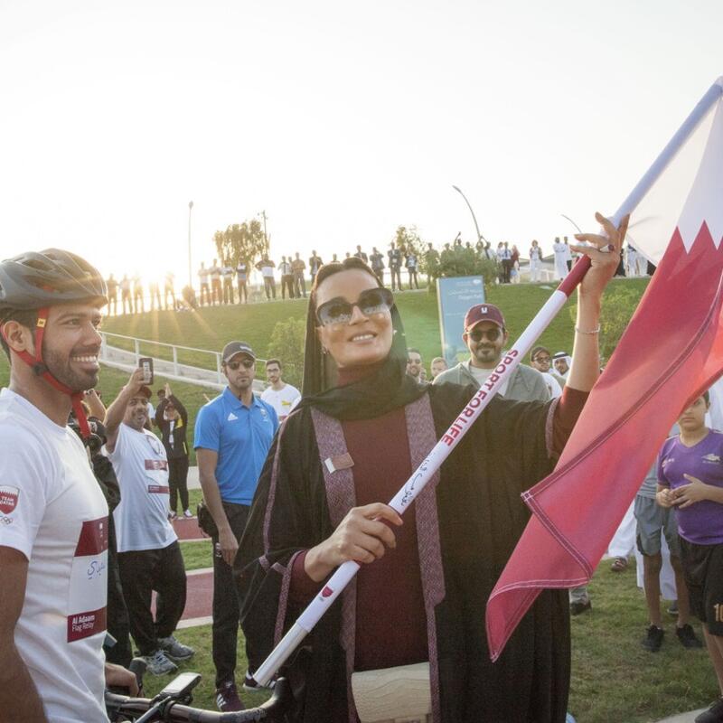 HH Sheikha Moza participates in QF stage of "Flag Relay"