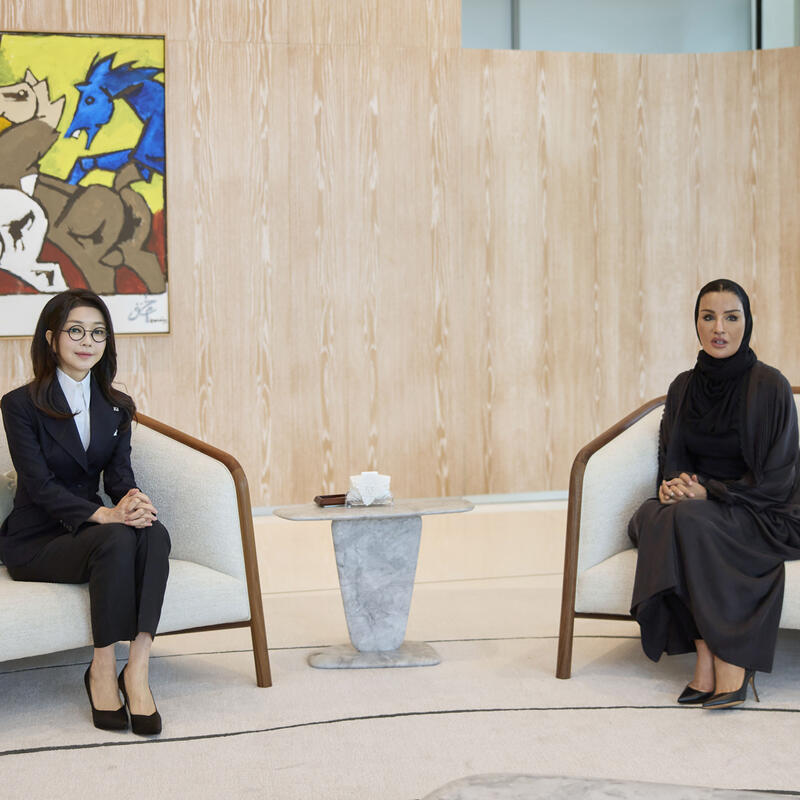 Her Highness meets with Her Excellency Mrs. Kim Keon Hee, First Lady of the Republic of South Korea