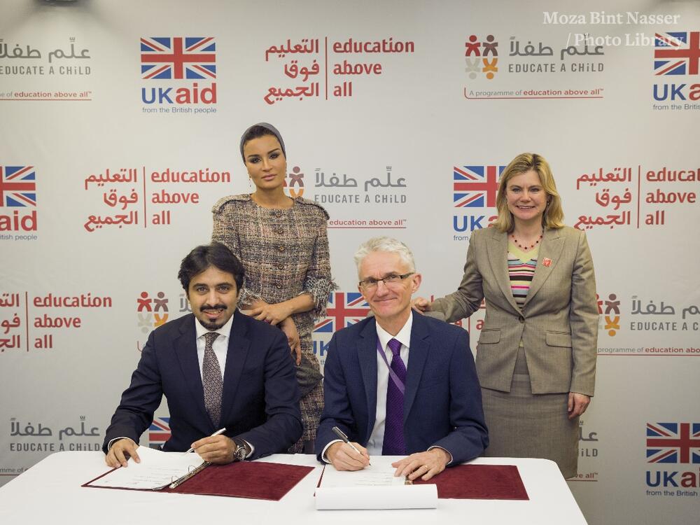 HH Sheikha Moza Witnesses the Signing of an Education Partnership Agreement With the UK Department for International Development HH Sheikha Moza Witnesses the Signing of an Education Partnership Agreement With the UK Department for International Development