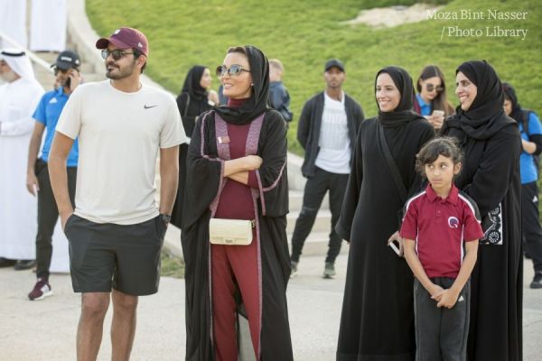 HH Sheikha Moza participates in Al Adaam Flag Relay at Education City